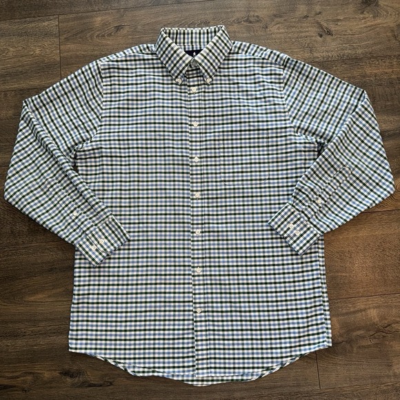 Stafford Other - Stafford Mens 2XL Oxford Dress Shirt Button‎ Up Cotton Green Blue Gingham Plaid